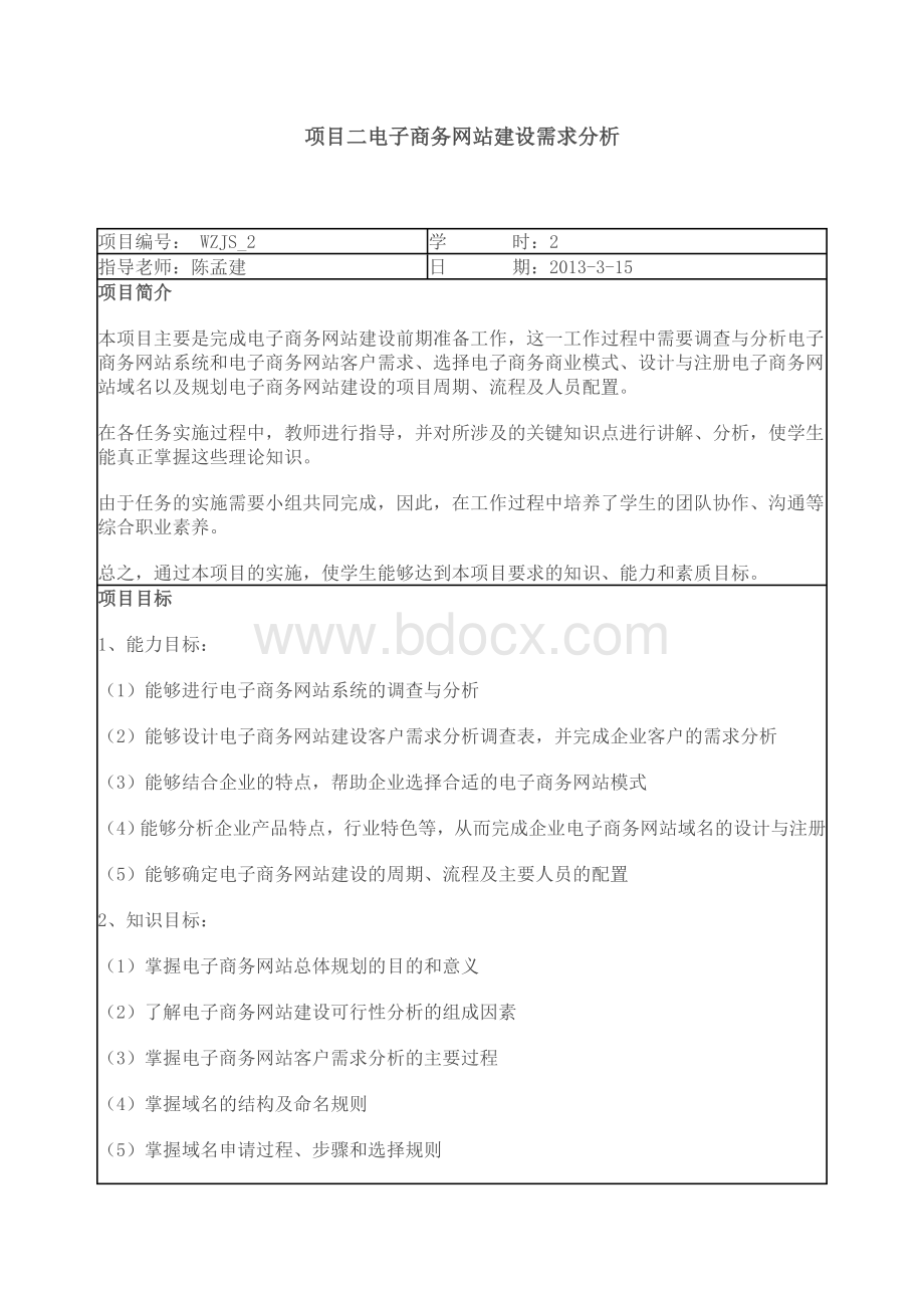 项目二电子商务网站建设需求分析.doc