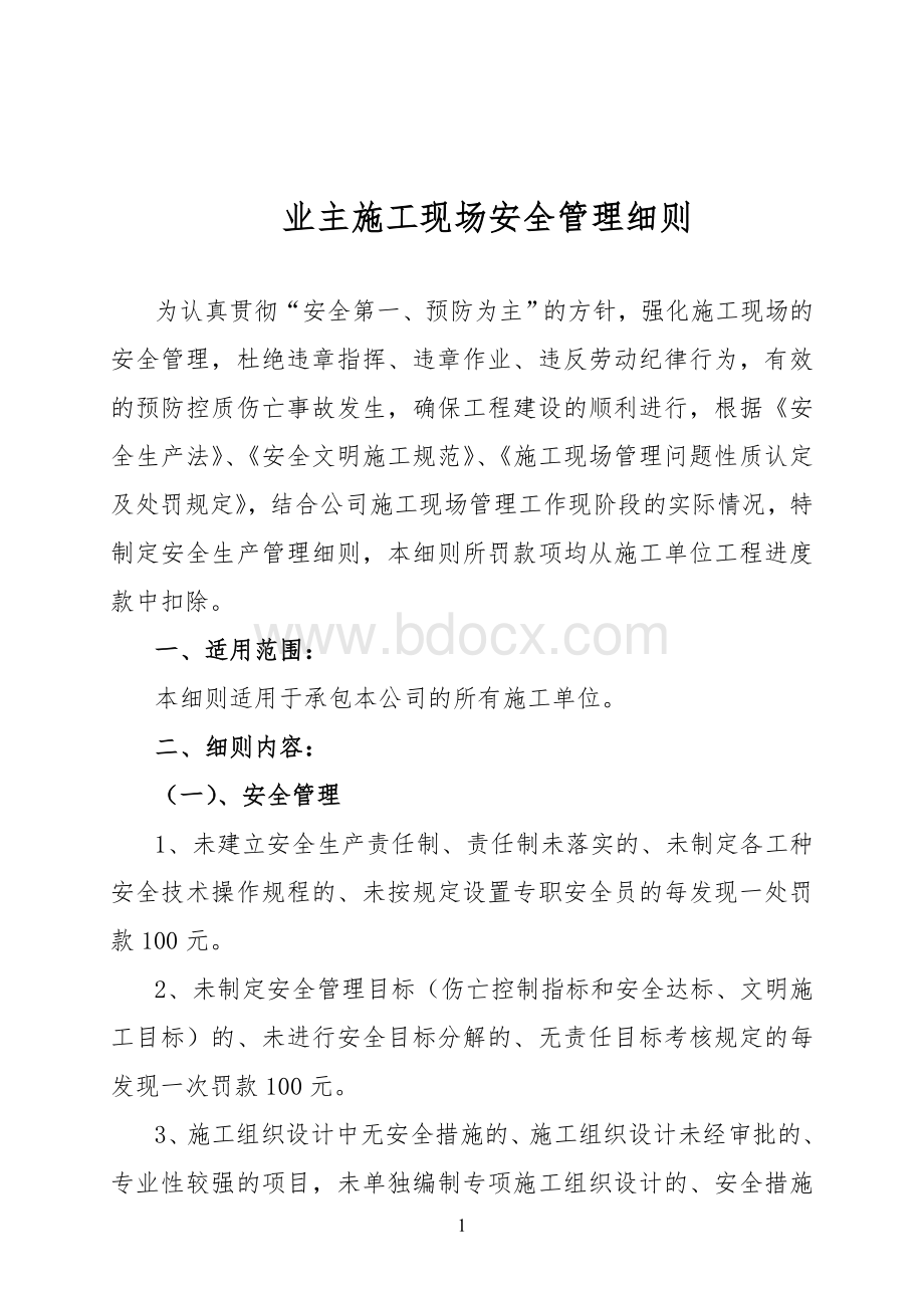 业主施工现场安全管理细则Word格式.doc