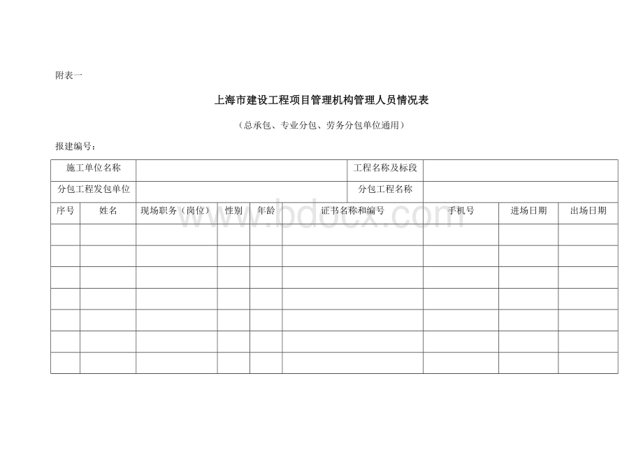 上海市建设工程项目管理机构管理人员情况表.docx