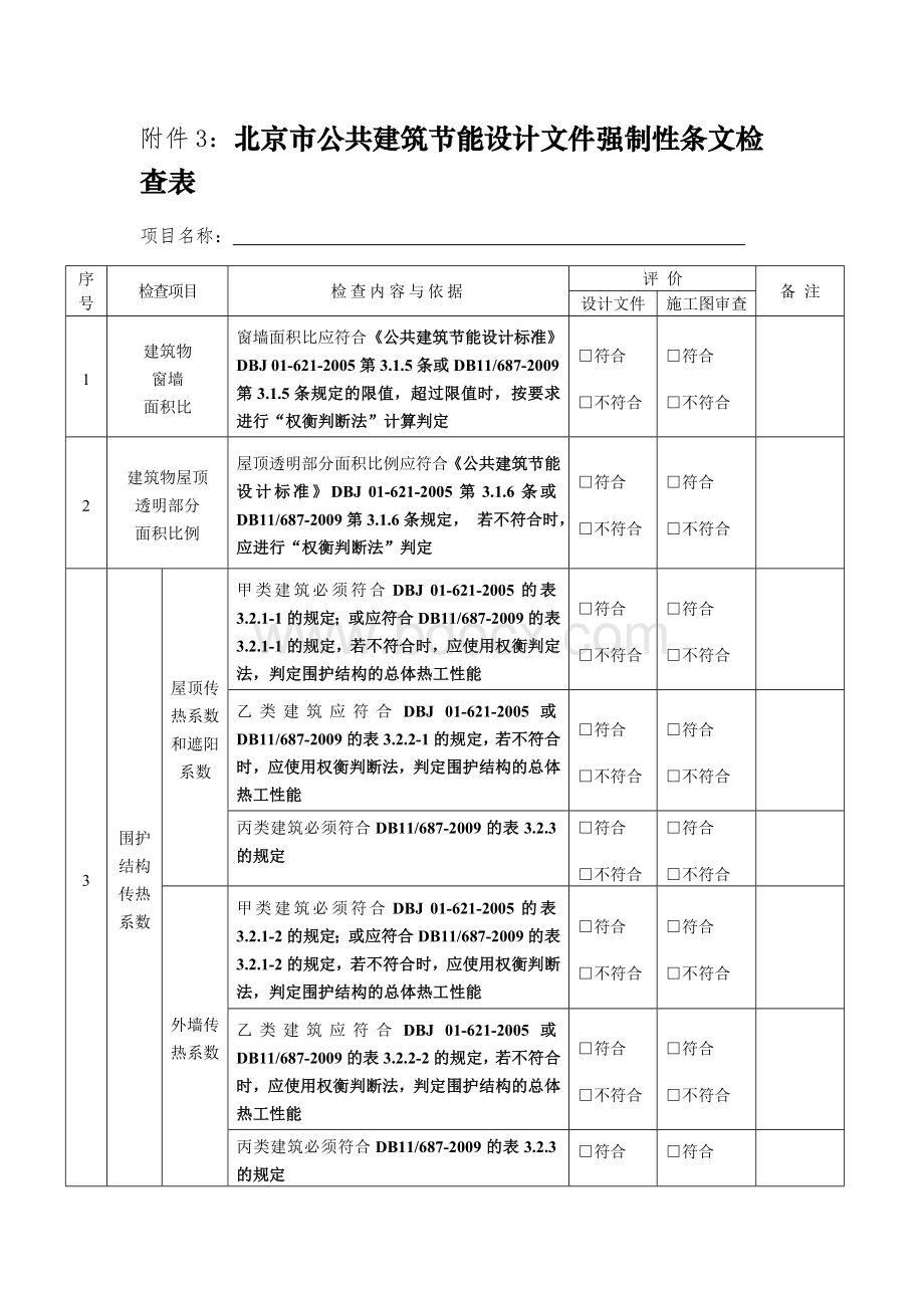 北京市公共建筑节能设计文件强制性条文检查表Word格式.doc_第1页