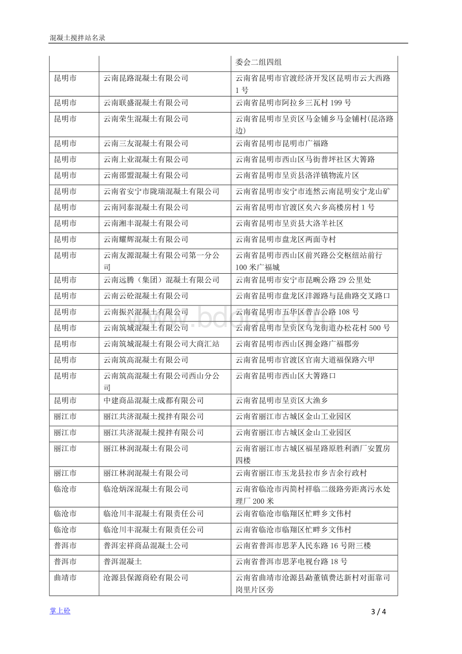 云南省商品混凝土企业名录.docx_第3页