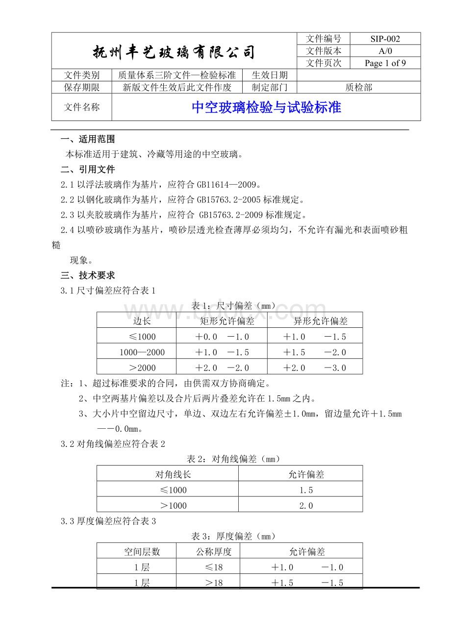 中空玻璃检验试验标准.doc