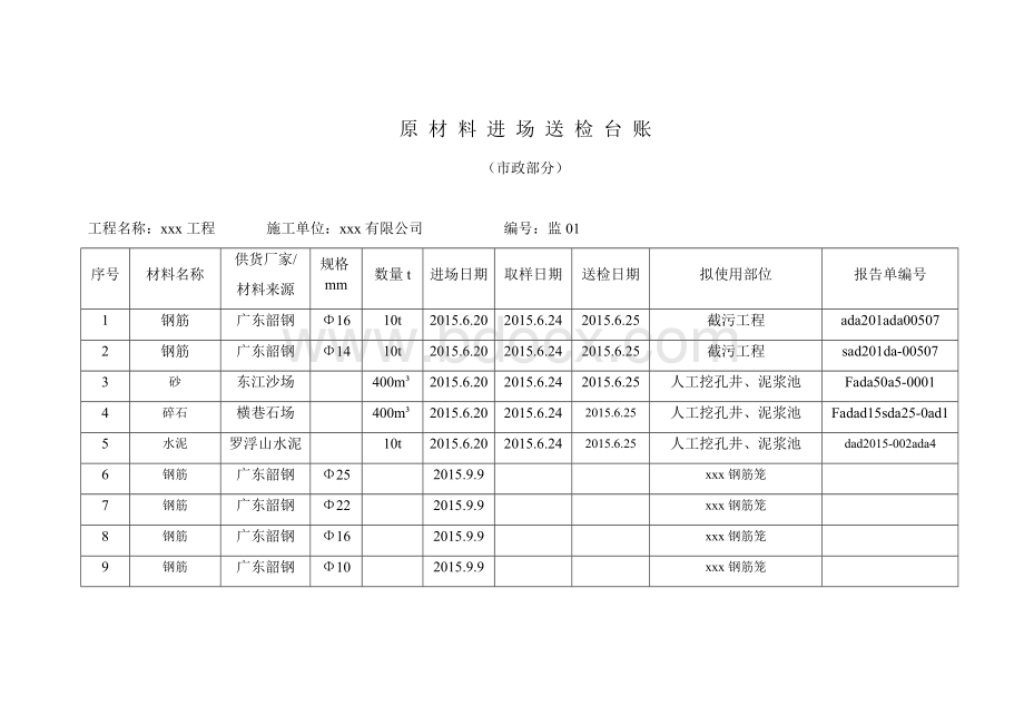 原材料进场送检台账.docx