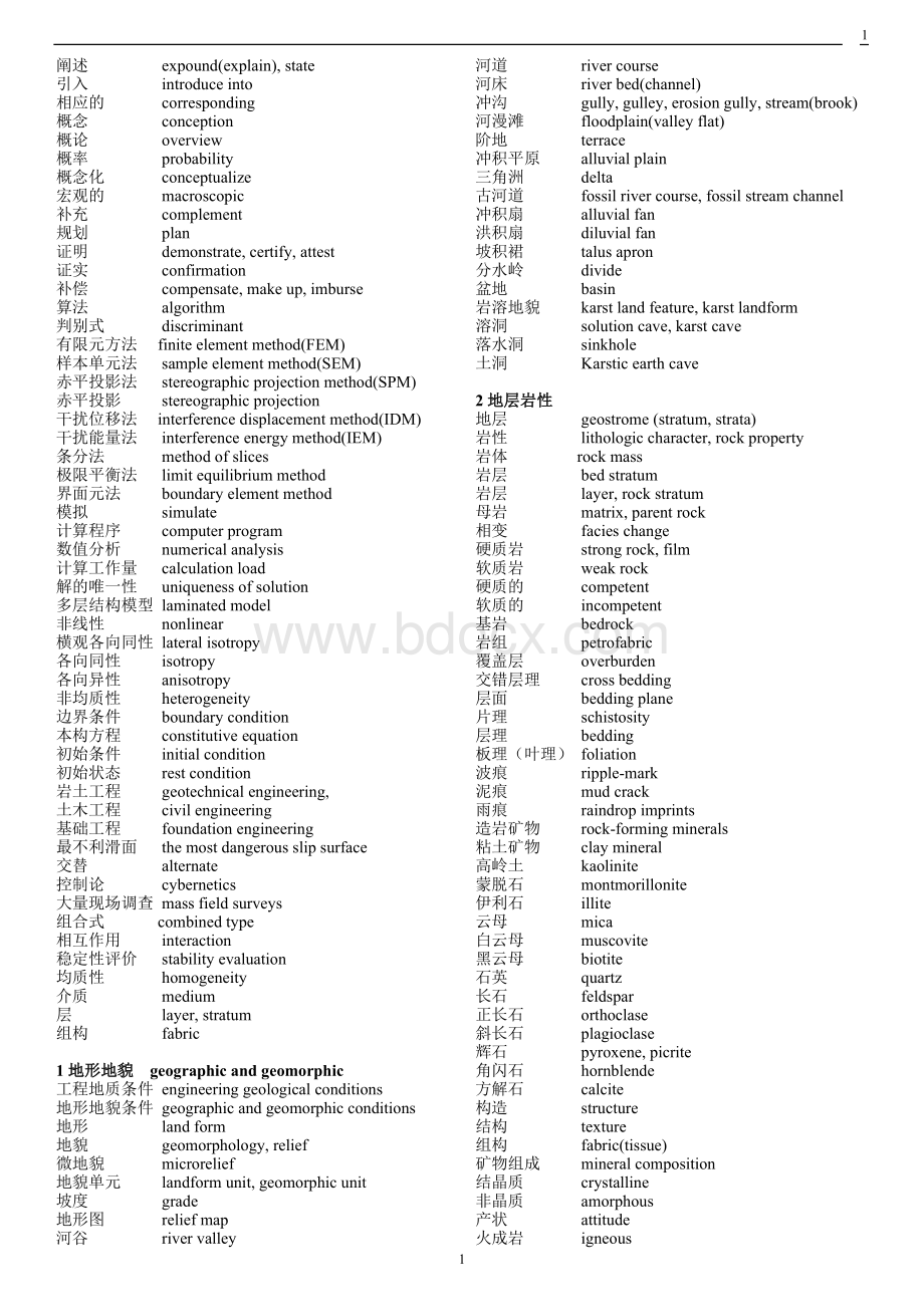 地质工程专业常用英文词汇Word文件下载.doc