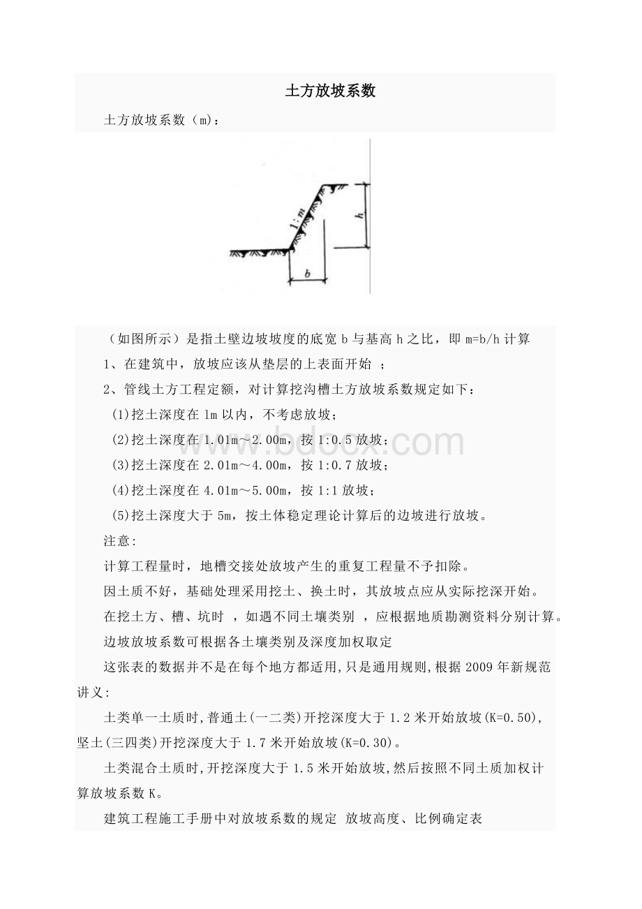 建筑工程放坡系数及土方放坡计算公式.doc