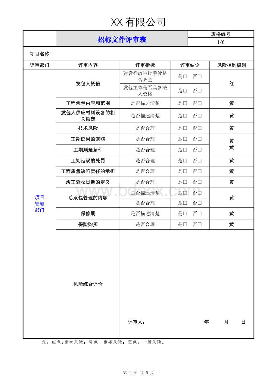 招标文件评审表(最新版).doc_第1页