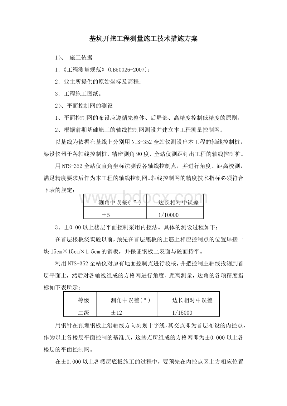 基坑开挖工程测量施工技术措施方案.doc_第1页