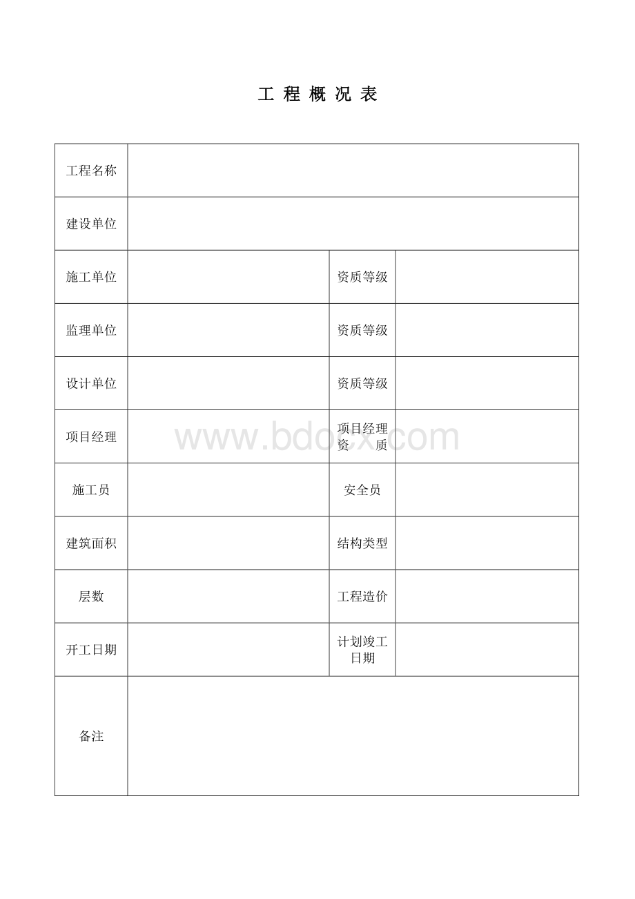 工程概况表文档格式.doc