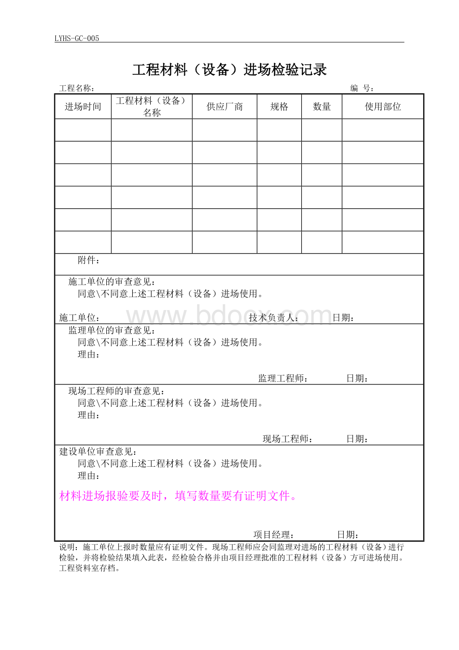 工程材料进场检验记录Word文档格式.doc