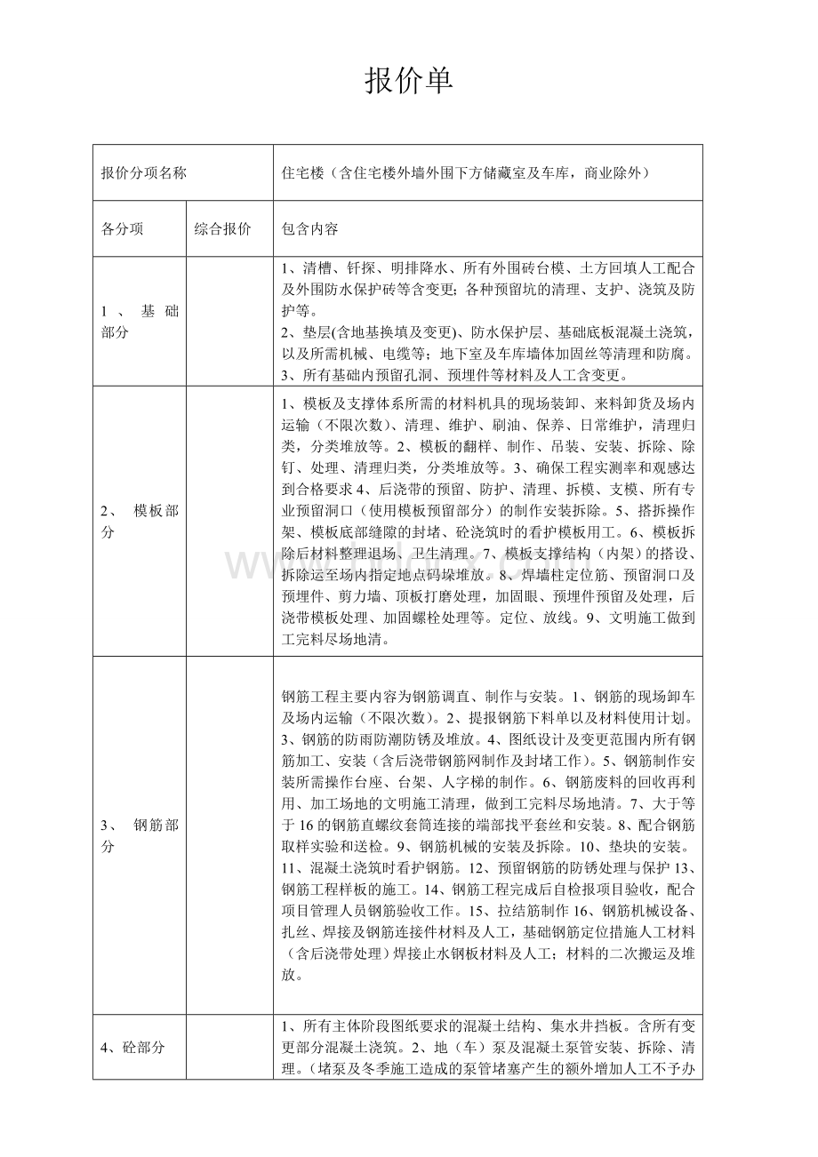 建筑工程劳务大包报价单doc.doc_第1页