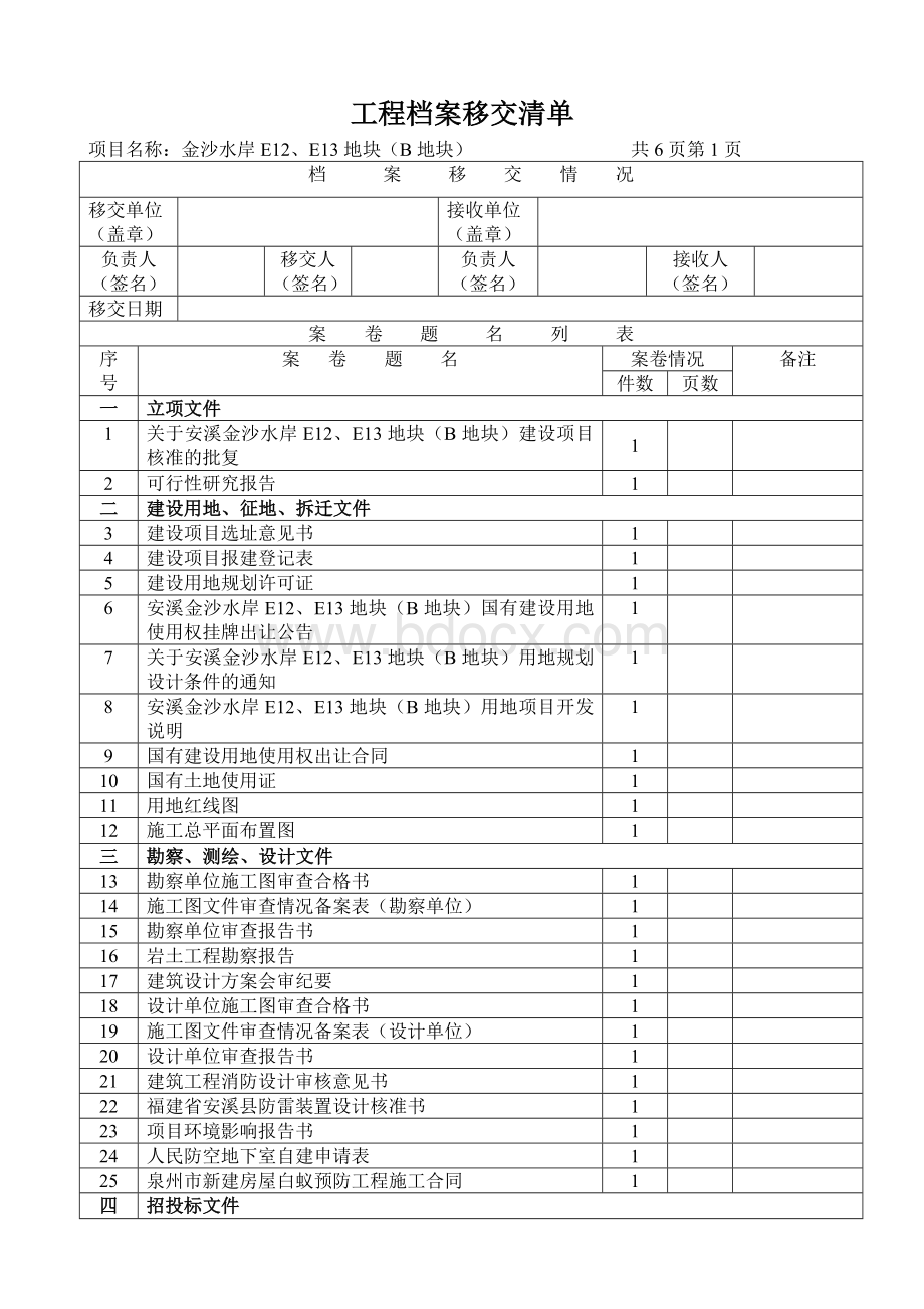 工程竣工资料移交建设档案馆移交清单Word格式文档下载.doc