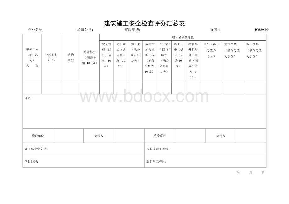 安全生产表格监理检查评分表Word文档下载推荐.doc