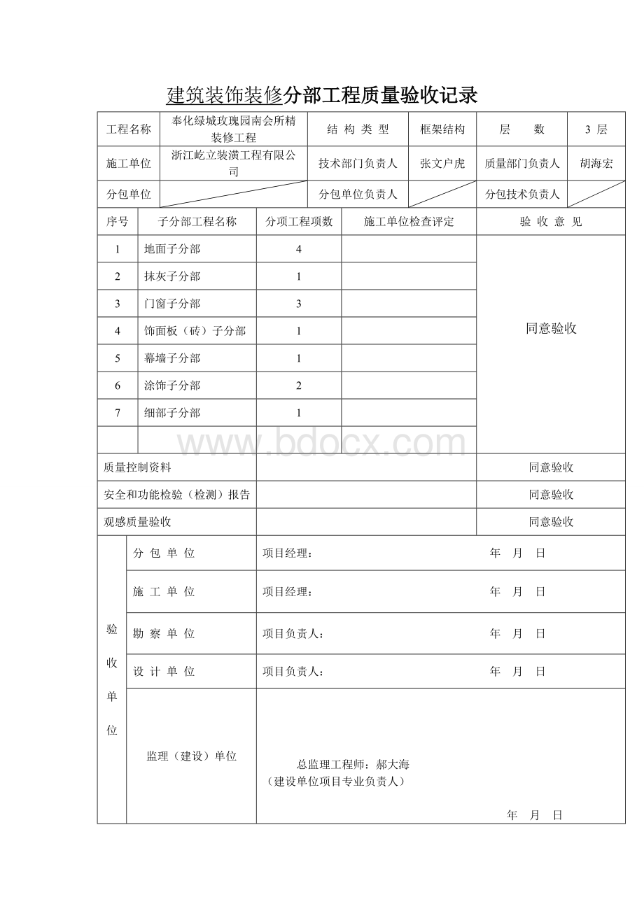 建筑装饰装修分部工程质量验收记录表Word文档下载推荐.doc