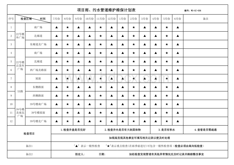 排水管道检查记录表.xls_第1页