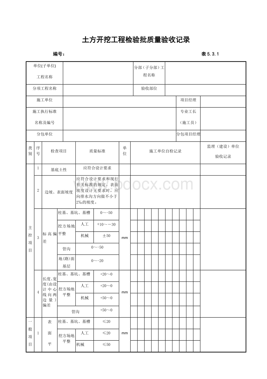 土方开挖工程检验批质量验收记录Word文档格式.docx