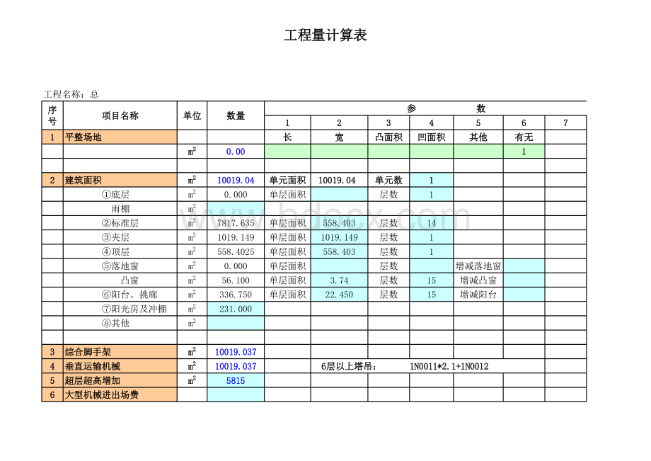 土建一套完整实用的工程量计算表格.xls