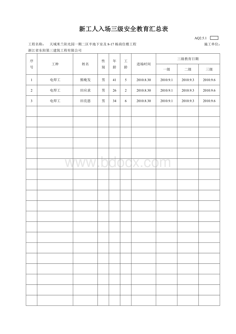 新工人入场三级安全教育汇总表AQ2.5.1.doc_第2页