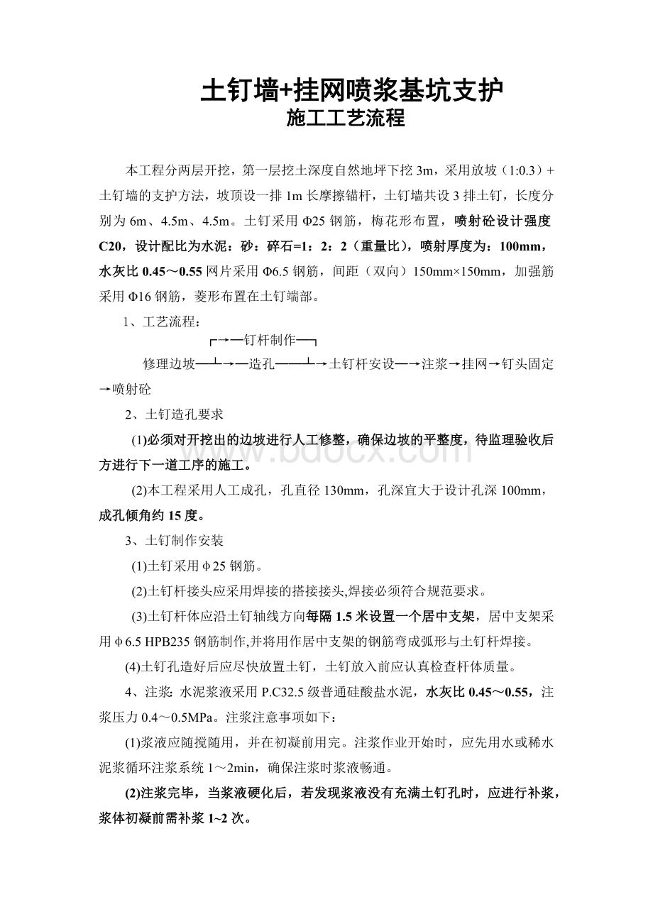 土钉墙+挂网喷浆基坑支护施工工艺流程.docx_第1页