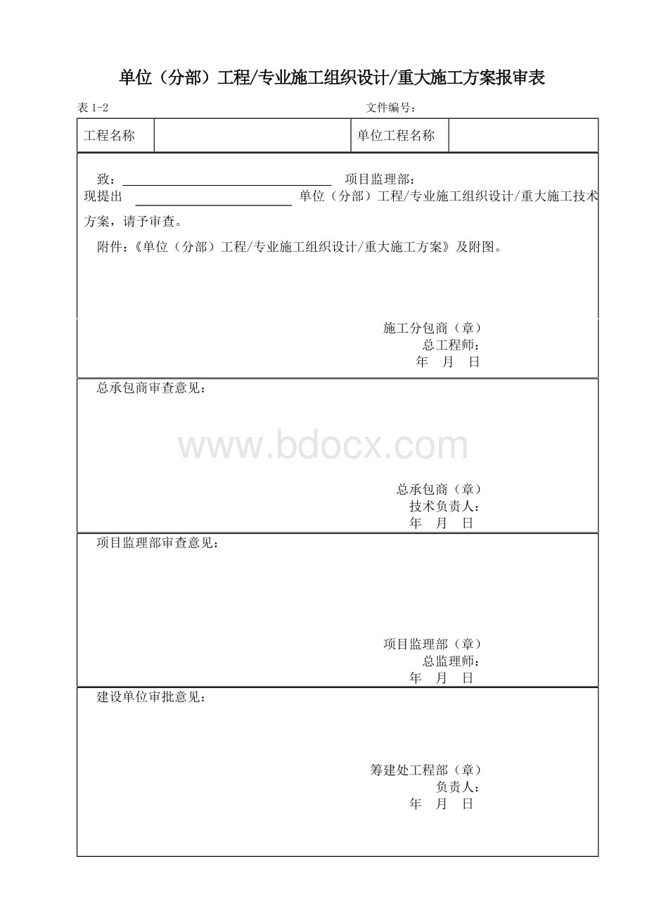 常用监理(工程施工)表式模版Word文件下载.doc