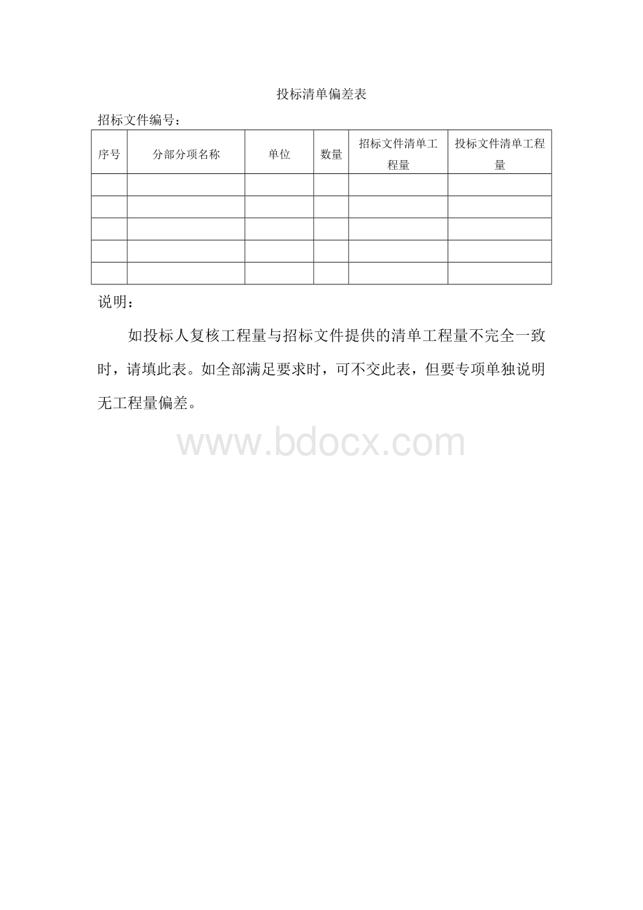 投标清单偏差表Word文件下载.docx