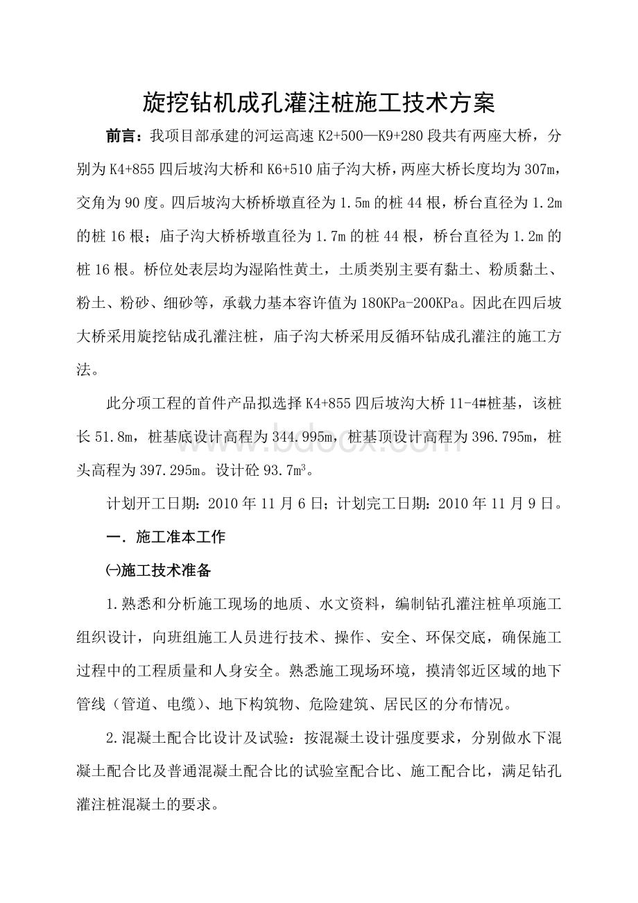 旋挖桩施工技术方案文档格式.doc