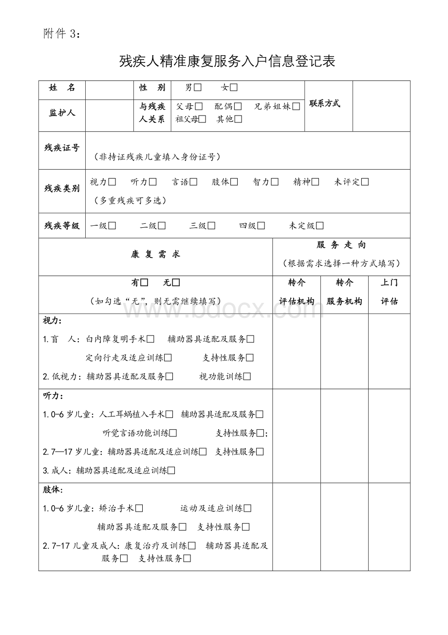 残疾人精准康复服务入户信息登记表 (1).docx_第1页