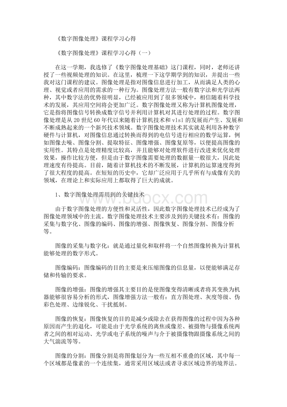 《数字图像处理》课程学习心得.docx