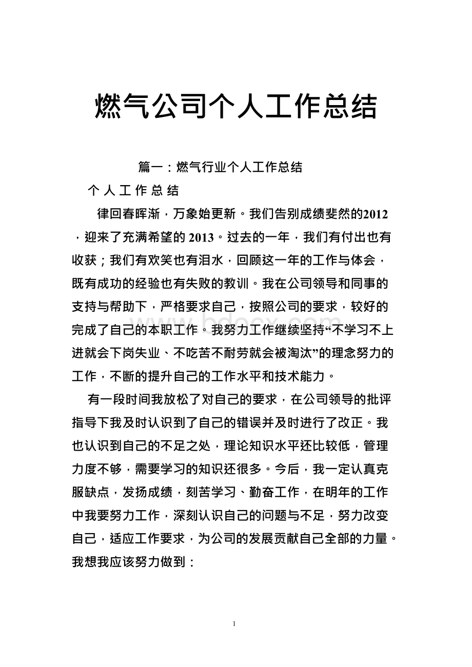 燃气公司个人工作总结.docx