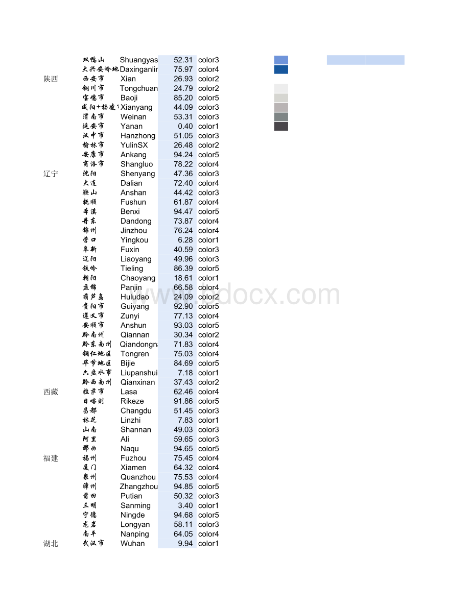 中国数据地图-到市级-分档填色表格文件下载.xls_第2页