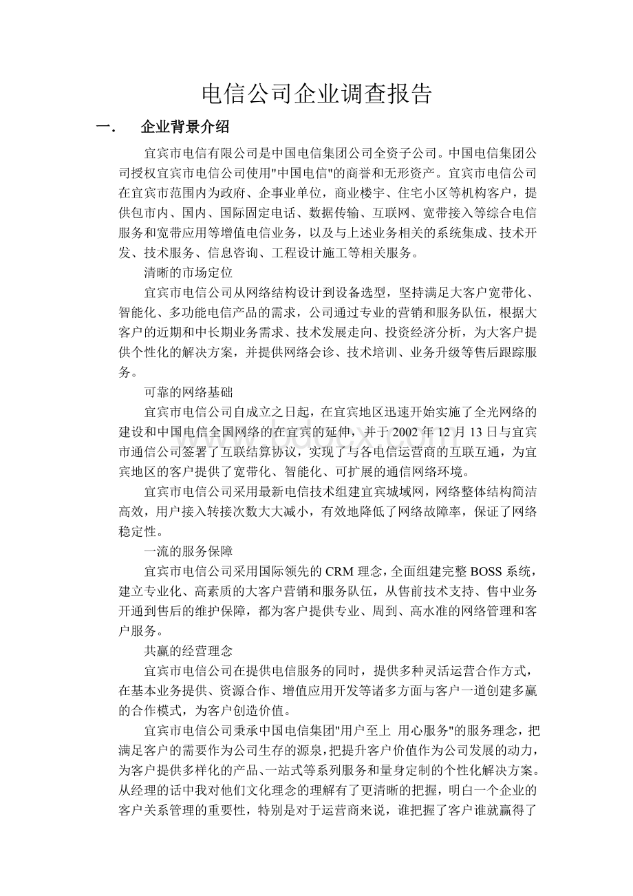 电信公司企业调查报告文档格式.docx