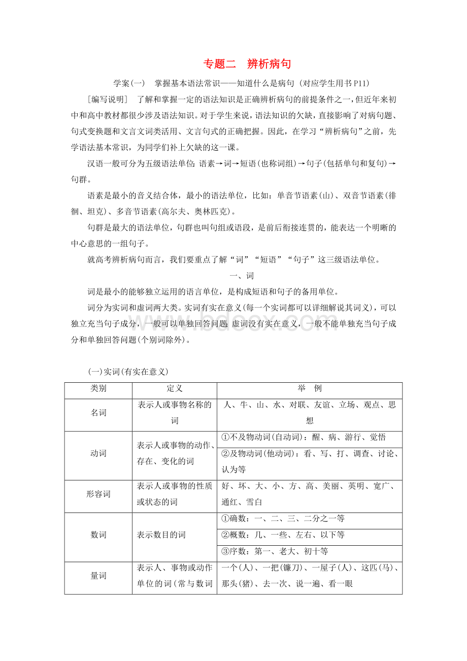 2018届高考语文总复习第一编语言文字运用专题二辨析病句教师用书.doc_第1页