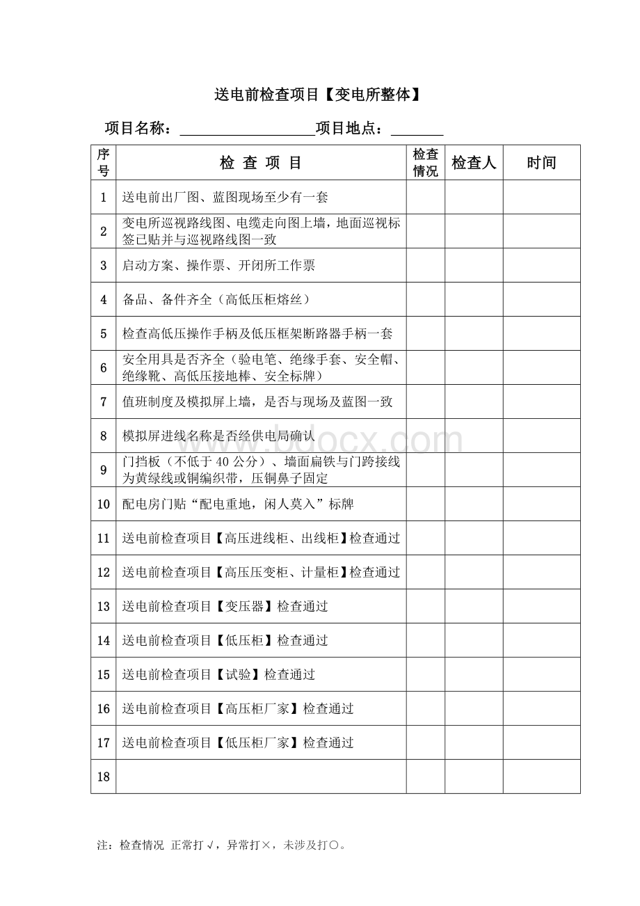 送电前检查项目表.doc