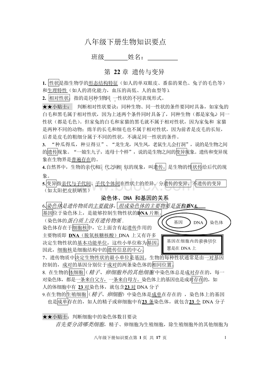 苏科版八年级下册生物知识要点Word文档格式.docx