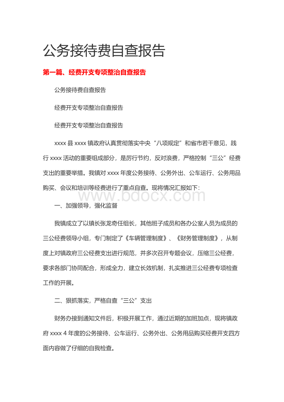 公务接待费自查报告Word文档格式.docx_第1页