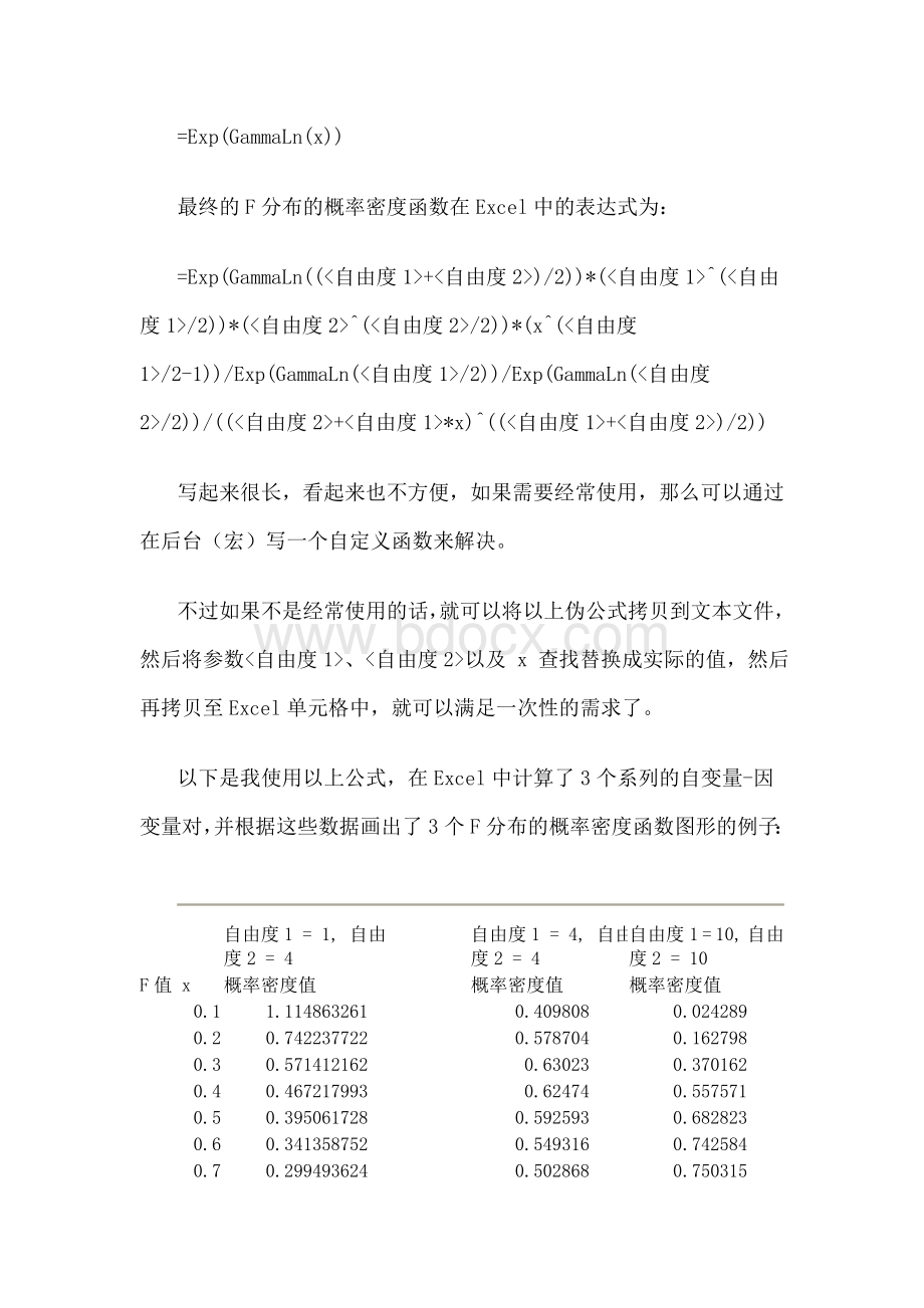 使用Excel画F分布的概率密度函数图形Word格式文档下载.doc_第2页