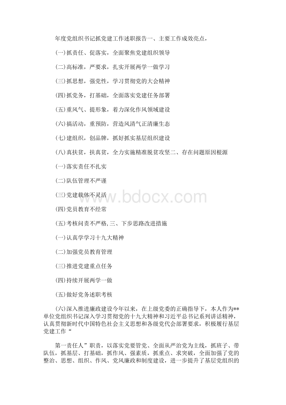 2019年度党支部书记抓党建工作述职报告工作总结.docx