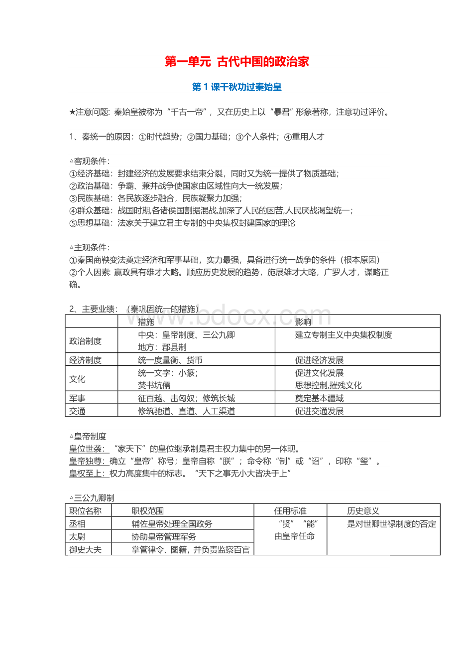 高中历史选修四(中外历史人物评说)知识点总结.doc