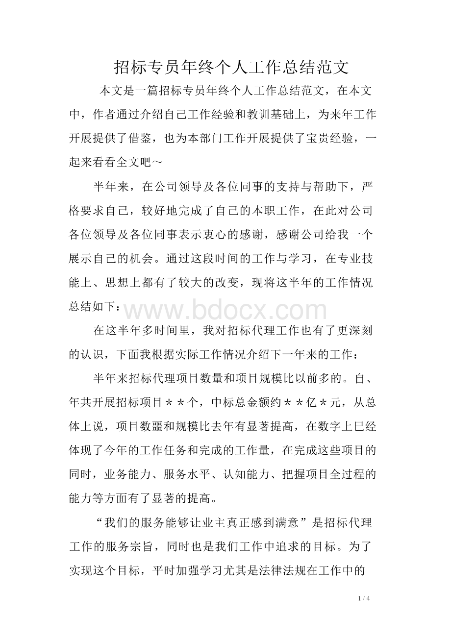 招标专员年终个人工作总结范文Word格式文档下载.docx_第1页