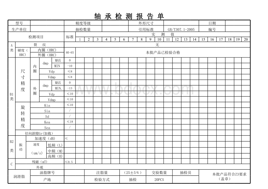 轴承检测报告单.xls