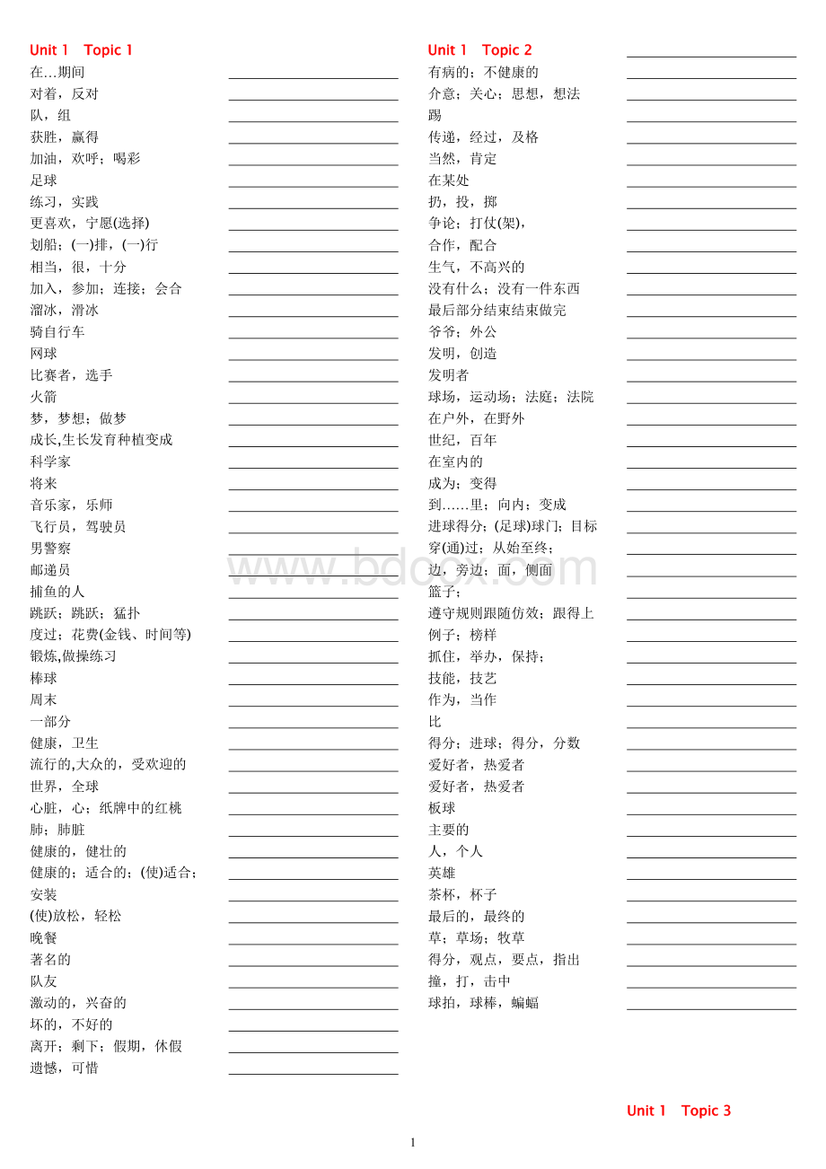 仁爱版英语八年级上册单词表-看意思自测版Word文件下载.doc