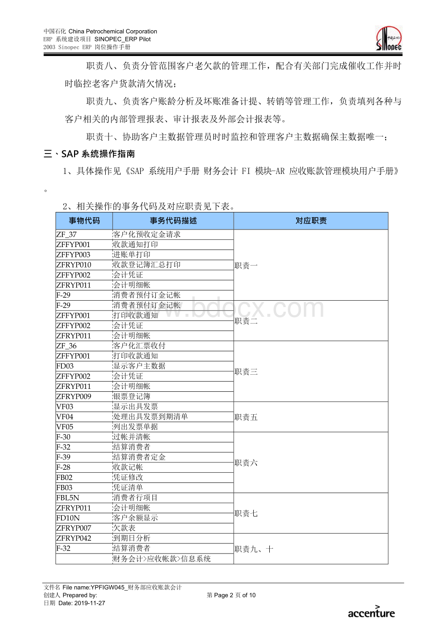 SAP系统岗位操作手册—FIAR_财务部应收账款会计岗位手册Word文件下载.docx_第2页