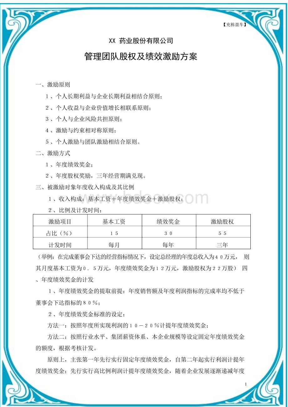 某药业股份公司股权激励方案.docx