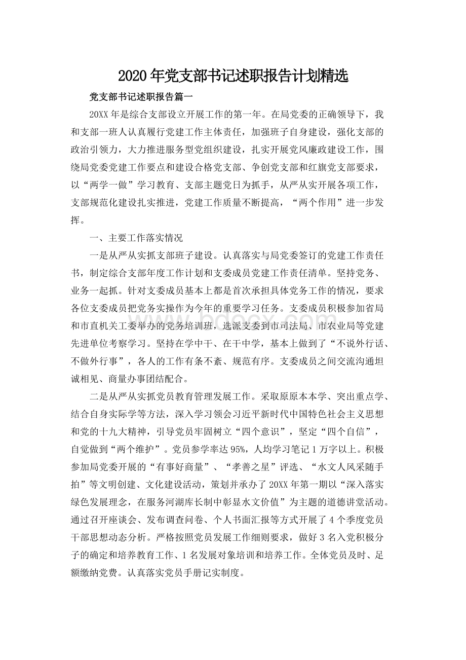 党支部书记述职报告计划精选Word文档格式.docx