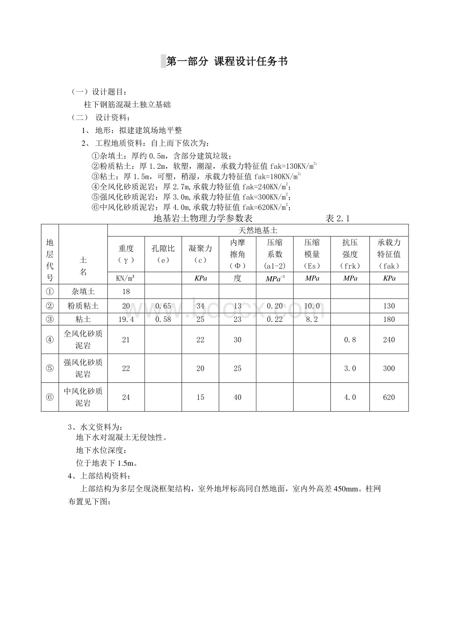 柱下钢筋混凝土独立基础课程设计20087273周福川.docx_第2页