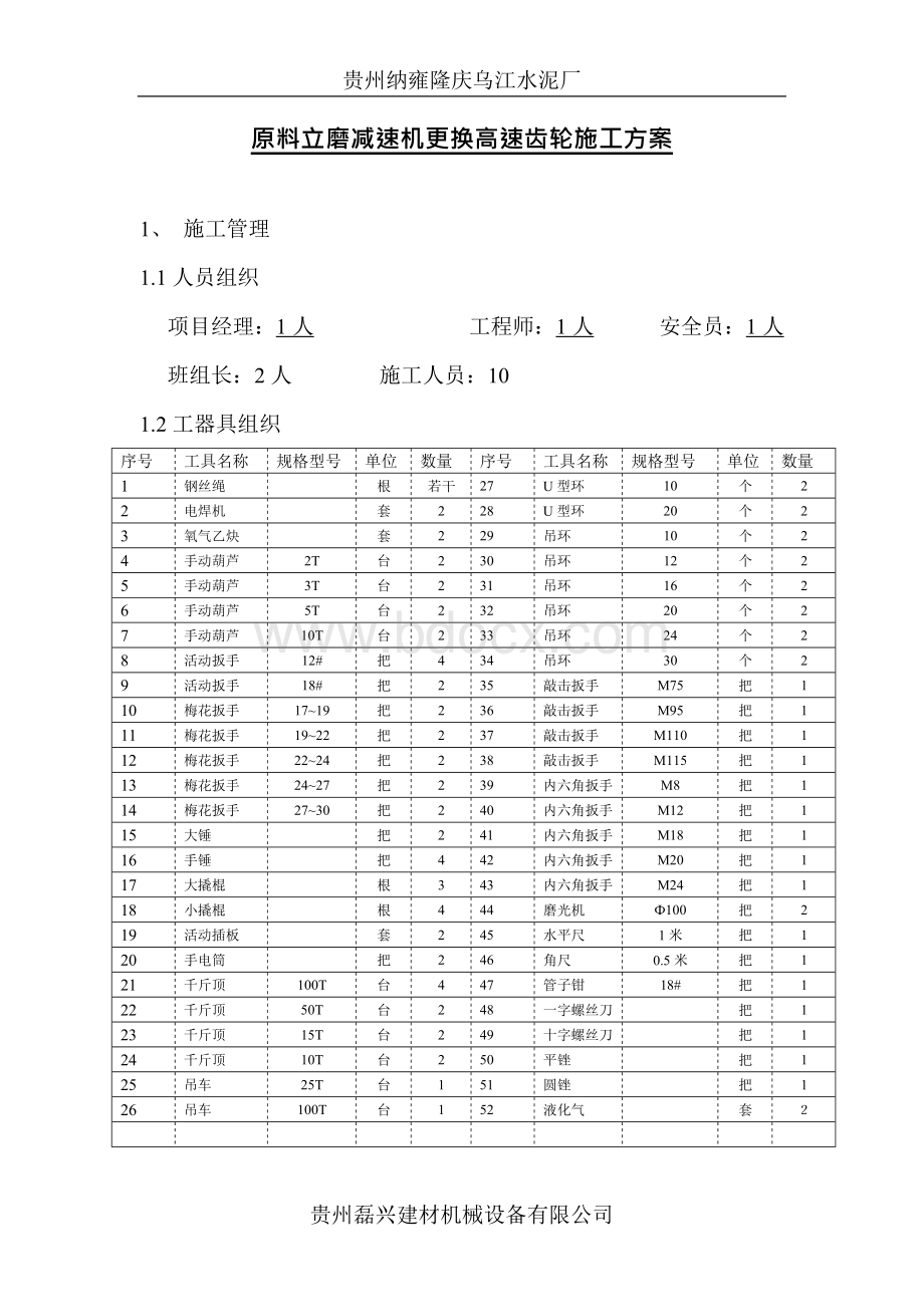 原料立磨减速机更换高速齿轮施工方案.docx_第2页