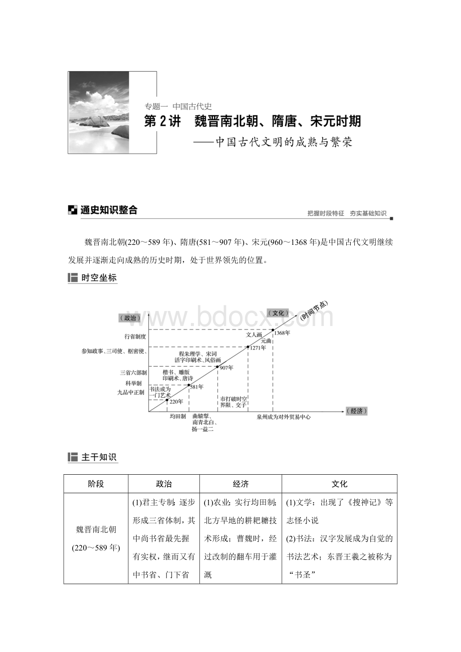 高考历史二轮复习专题一第2讲魏晋南北朝隋唐宋元文档格式.docx