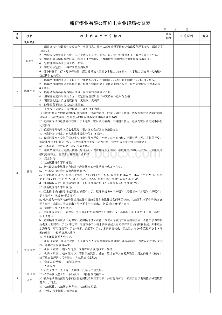 煤矿机电检查表(定稿)Word文档格式.doc