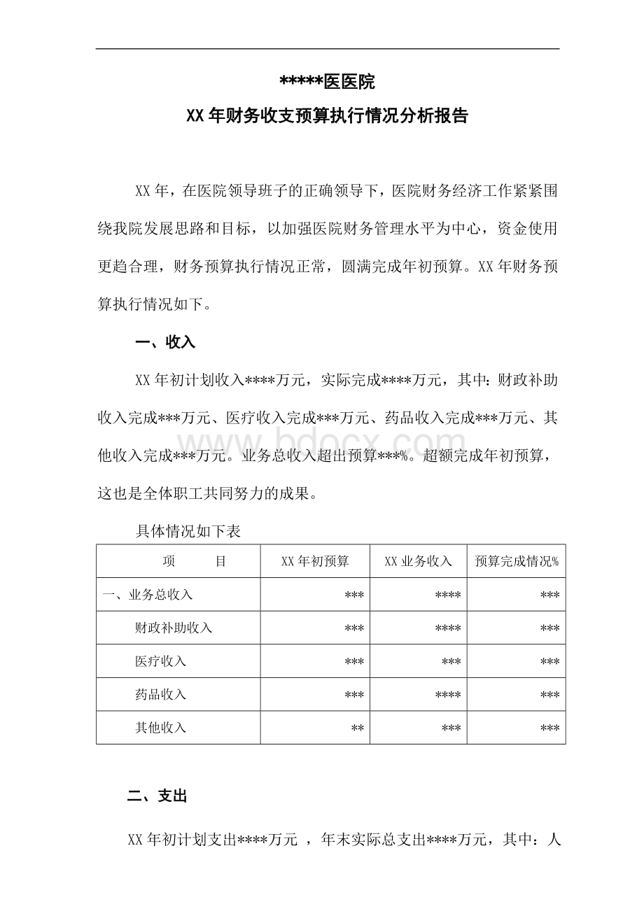 医院收支预算执行情况Word文档格式.doc_第1页