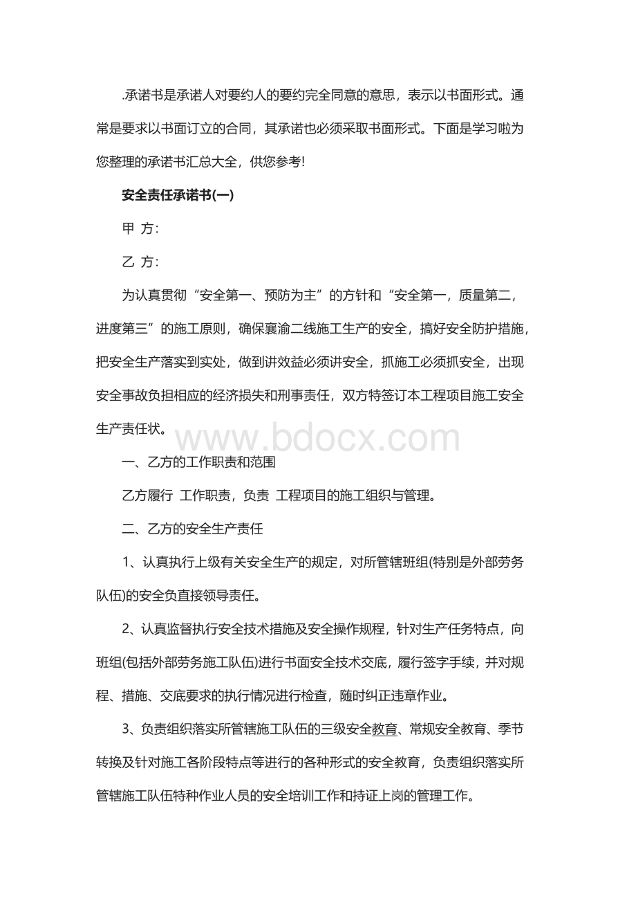 安全责任承诺书范文.docx_第1页