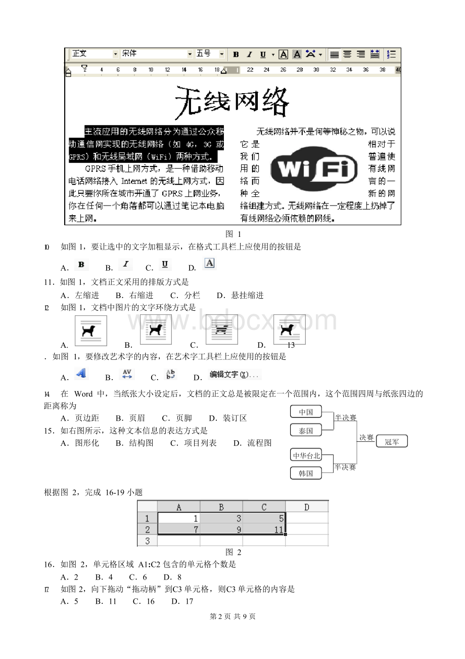 2015年6月广西壮族自治区普通高中学业水平考试信息技术试卷(含答案)Word格式文档下载.docx_第2页